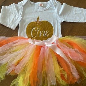 One Toddler Girl Fall Pumpkin Birthday Outfit